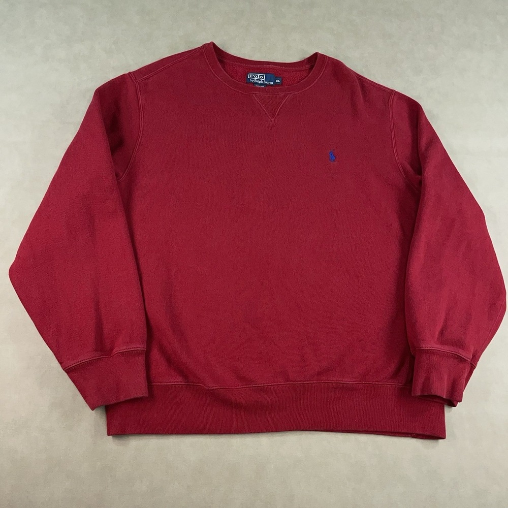 Polo Ralph Lauren Sweatshirt Mens XL Extra Large Red V-Neck Pullover Heavyweight